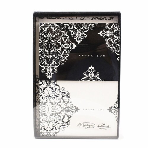 Hallmark Thank You Notes - Black and Ivory Scroll Perspective: front