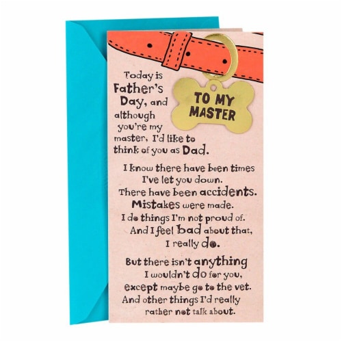 Hallmark  Funny Father's Day Card From The Dog - I Will Never Leave My Master with Removable Dog Tag Perspective: front