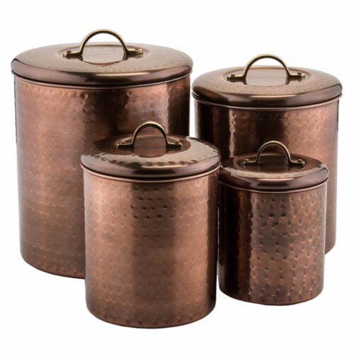 Starcrafts 92075 Hammered Stainless Steel Canister with Copper, 4 Piece Perspective: front