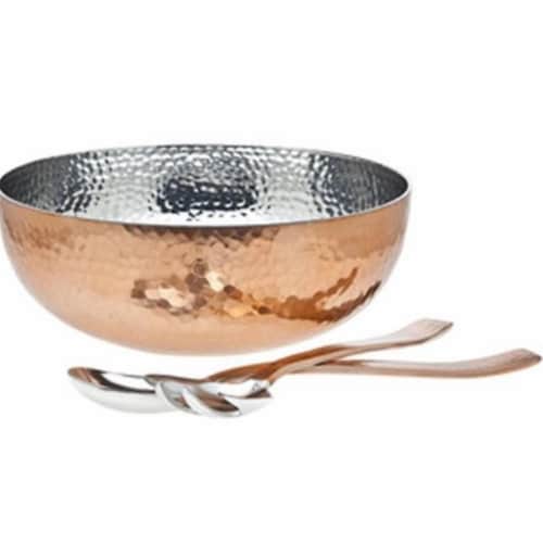 Starcrafts 92251 Stainless Steel Copper Plated Hammered Salad Bowl with 2 Server, 3 Piece Perspective: front