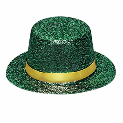 Amscan Mini Glitter Top Hat - Green/Gold Perspective: front