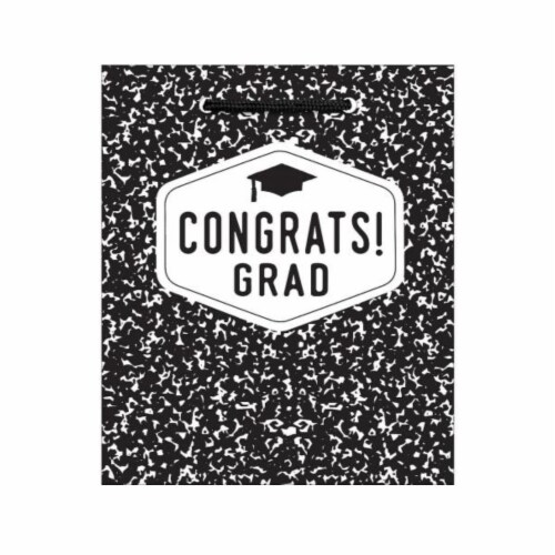 Ampro Congrats Grad Medium Glossy Gift Bag - Black/White Perspective: front
