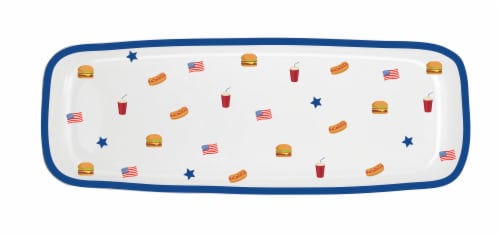 Ampro Patriotic White/Blue Long Plastic Platter Perspective: front