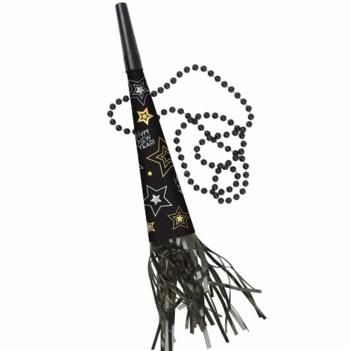 Ya Otta Happy New Year Fringed Horn Bead Necklace - Black/Silver/Gold Perspective: front