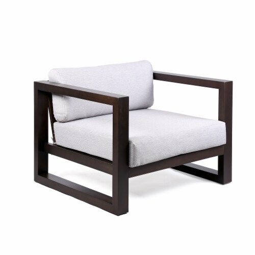 Paradise Solid Dark Eucalyptus Outdoor Patio Lounge Chair in Light Gray Fabric Perspective: front