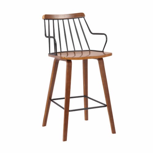 Micah Walnut and Metal Modern 26" Counter Height Bar Stool Perspective: front