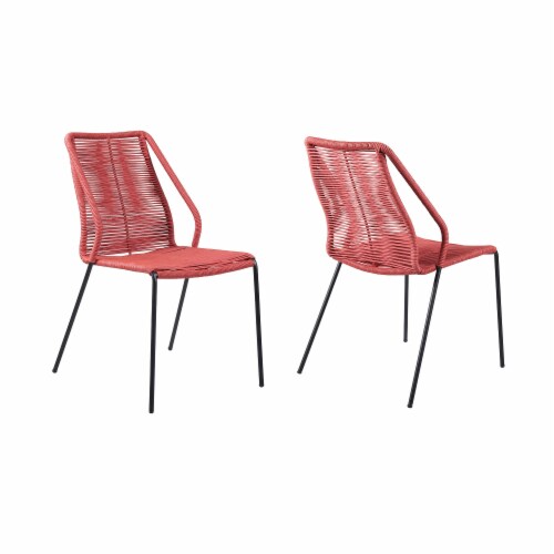 Clip Indoor Outdoor Stackable Steel Dining Chair with Brick Red Rope - Set of 2 Perspective: front