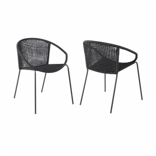 Snack Indoor Outdoor Stackable Steel Dining Chair with Black Rope - Set of 2 Perspective: front