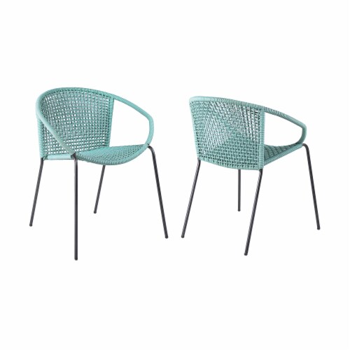 Snack Indoor Outdoor Stackable Steel Dining Chair with Wasabi Rope - Set of 2 Perspective: front