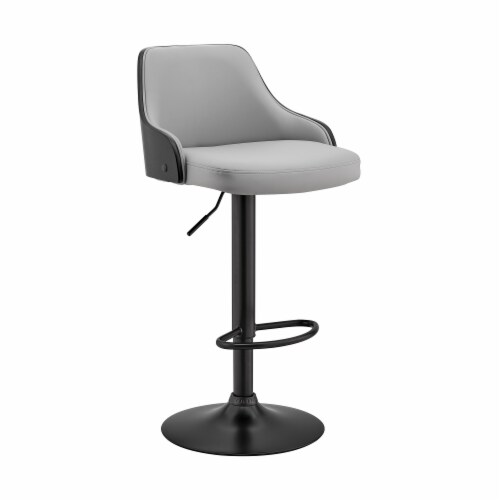 Asher Adjustable Grey Faux Leather and Black Finish Bar Stool Perspective: front