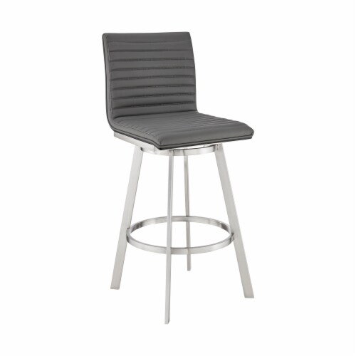 26 Counter Height Black Swivel Bar Stool in Brushed Stainless Steel