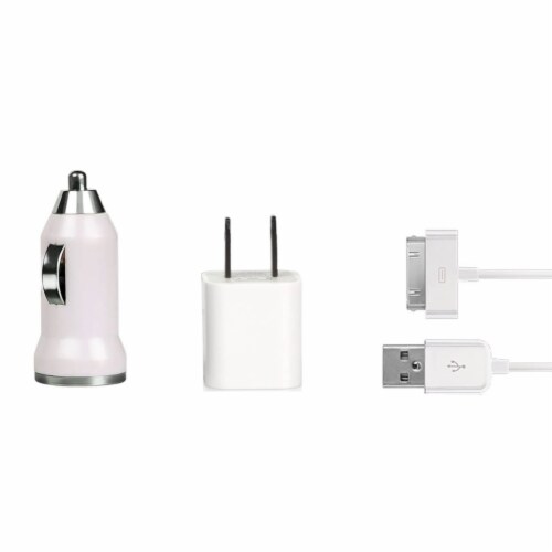 32pin USB Car Charger USB Wall Charger USB Cable Working with iPhone4 4S White, 1 unit - Fry’s ...