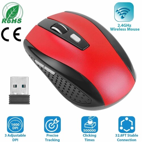 2.4G Wireless Gaming Mouse Optical Mice With Receiver 3 Adjustable Dpi 6 Buttons Red, 1 unit ...