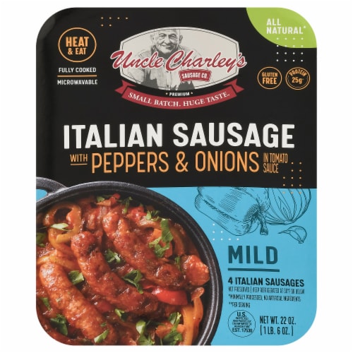 Uncle Charley's Mild Italian Sausage with Peppers & Onions Perspective: front