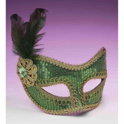 Forum Novelties  Mardi Gras Masquerade Sequin Fashion Mask&#44; Green - Normal Size Perspective: front