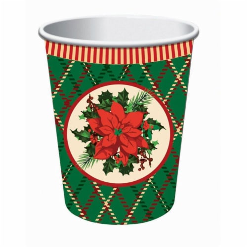 Forum Novelties 9 oz Christmas Plaid Cup, Pack of 8 Perspective: front