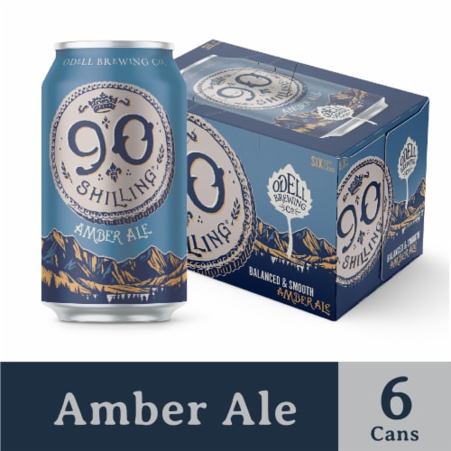 Odell Brewing 90 Shilling Ale Cans Perspective: front