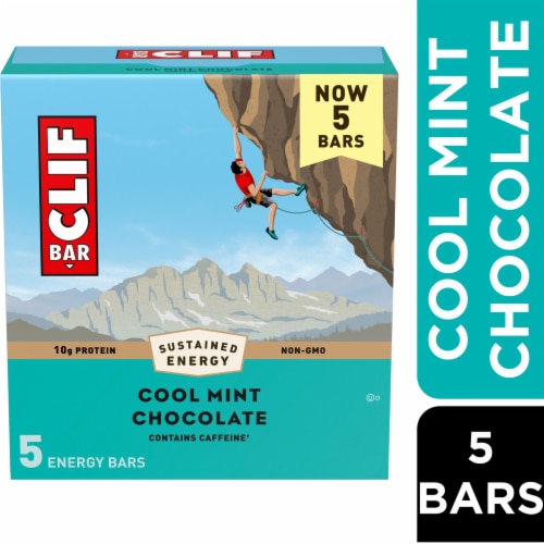 CLIF BAR Cool Mint Chocolate with Caffeine Energy Protein Bars Perspective: front