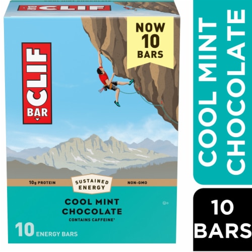 CLIF BAR Cool Mint Chocolate with Caffeine Energy Protein Bars Perspective: front
