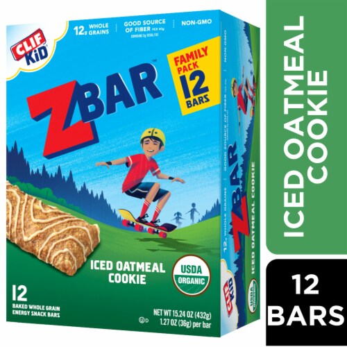 Clif Kid Zbar Iced Oatmeal Cookie Organic Snack Bars Perspective: front