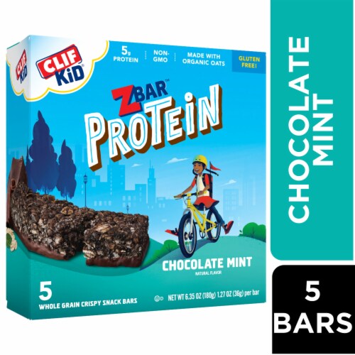 Clif Kid Zbar Protein Chocolate Mint Crispy Snack Bars Perspective: front