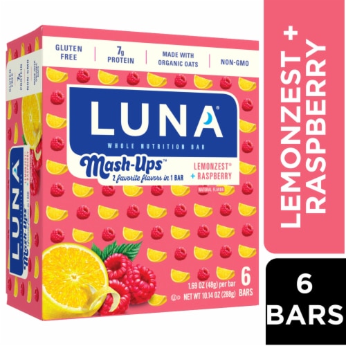 Luna Mash-Ups Lemonzest + Raspberry Whole Nutrition Bars Perspective: front