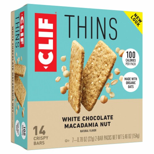 Clif Thins White Chocolate Macadamia Nut Crispy Snack Bars Perspective: front