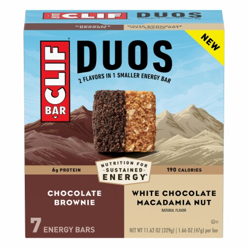 CLIF BAR® Duos Chocolate Brownie + White Chocolate Macadamia Nut Energy Bars Perspective: front
