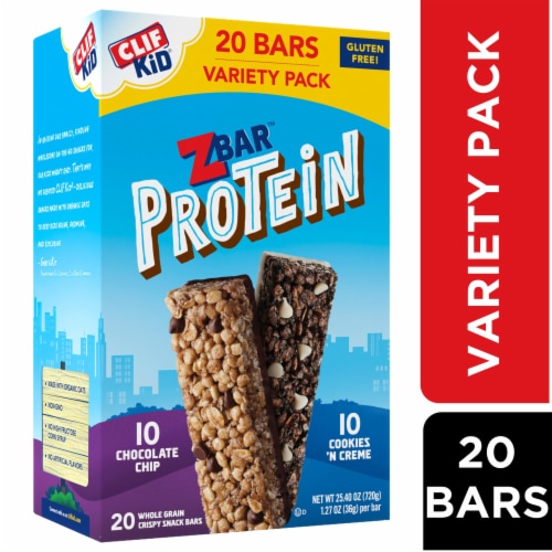 Clif Kid Zbar Protein Chocolate Chip And Cookies 'N Creme Crispy Snack Bars Value Pack Perspective: front