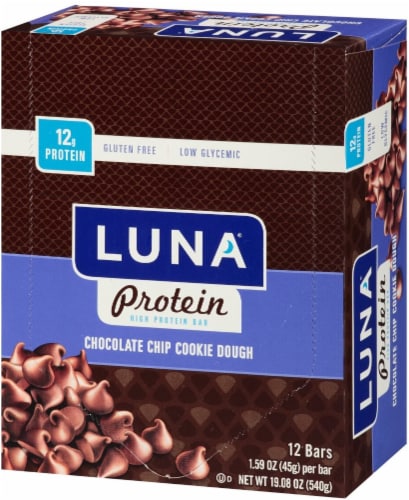 Luna® Protein Chocolate Chip Cookie Dough Gluten Free Nutrition Snack Bars Perspective: front