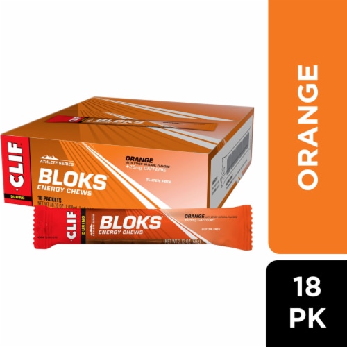 Clif Bloks Orange Flavor With Caffeine Energy Chews Perspective: front