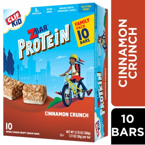 Clif Kid Zbar Protein Cinnamon Crunch Crispy Snack Bars Perspective: front