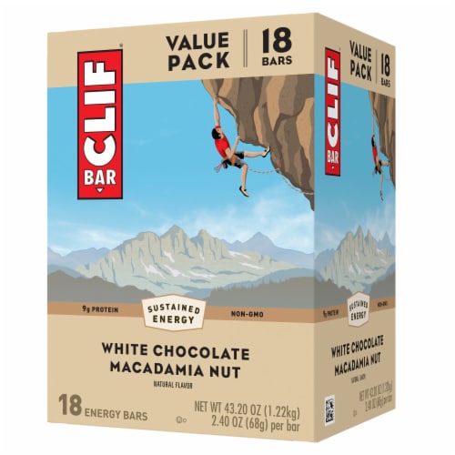 Clif Bar White Chocolate Macadamia Nut Flavor Energy Bars Perspective: front