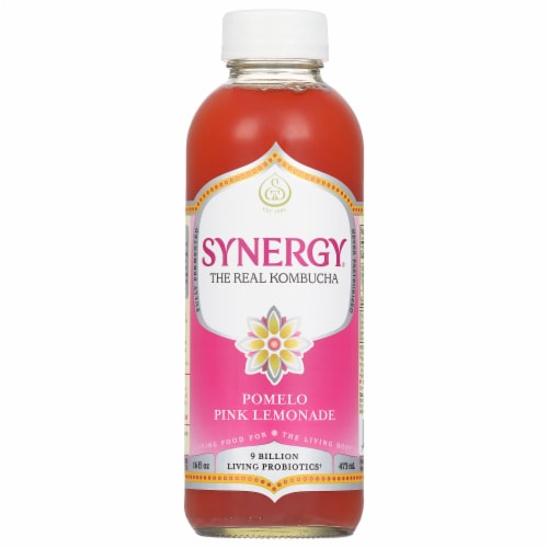 GT's Synergy® Pomelo Pink Lemonade Raw Kombucha Perspective: front