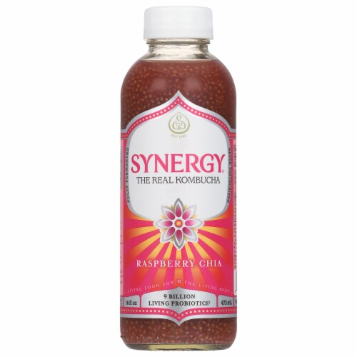 GT's Living Foods Synergy® Organic Raspberry Chia Kombucha Perspective: front