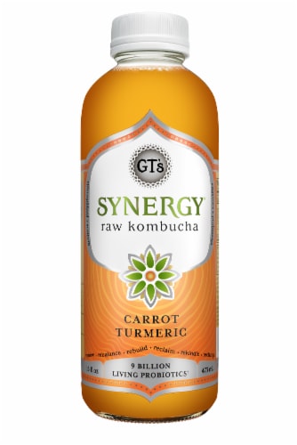 GT's Living Foods Carrot Turmeric Synergy Raw Kombucha Perspective: front