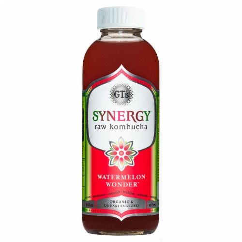 GT's Living Foods Synergy® Organic Watermelon Wonder™ Raw Kombucha Perspective: front