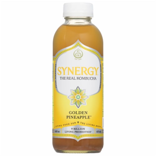 GT's Synergy® Golden Pineapple™ Organic Raw Kombucha Perspective: front