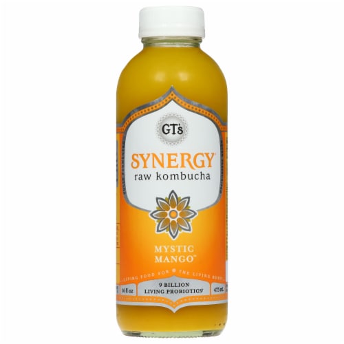 GT's Living Foods Synergy® Organic & Raw Mystic Mango™ Kombucha Perspective: front