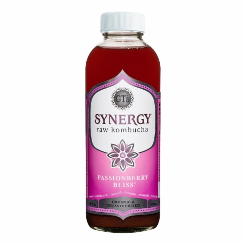 GT's Living Foods Synergy Organic Passionberry Bliss Raw Kombucha Perspective: front