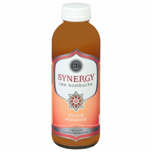GT’s Synergy® Peach Paradise™ Raw Kombucha Perspective: front