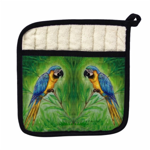 Betsy Drake PT032 Blue Macaws Pot Holder Perspective: front
