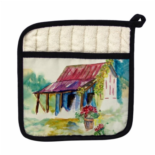 Betsy Drake Barn & Geranium Pot Holder Perspective: front