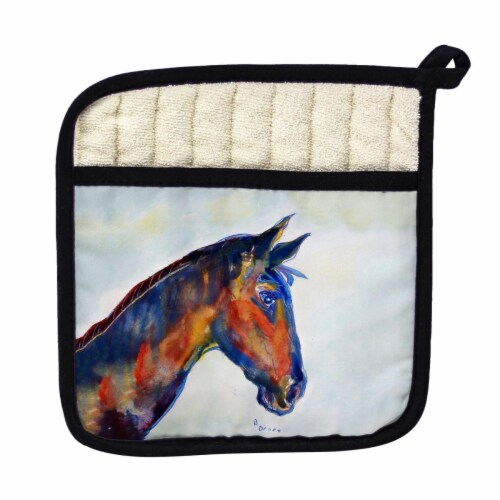 Betsy Drake PT090 Blue Horse Pot Holder Perspective: front