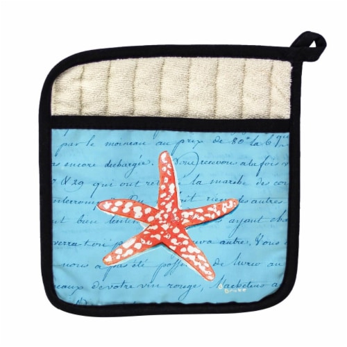 Betsy Drake Coral Starfish Blue Pot Holder Perspective: front