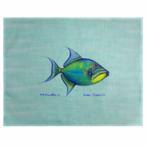Betsy Drake PM114C Trigger Fish Teal Place Mat - Set of 4 Perspective: front