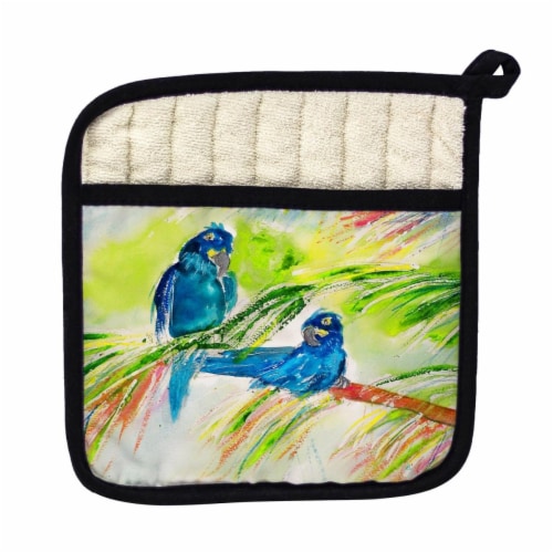Betsy Drake PT137 Two Blue Parrots Pot Holder Perspective: front