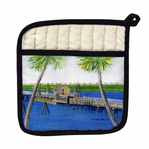Betsy Drake Sunset Beach, NC Bridge Pot Holder Perspective: front