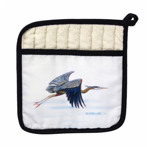 Betsy Drake PT327 Eddies Blue Heron Pot Holder Perspective: front
