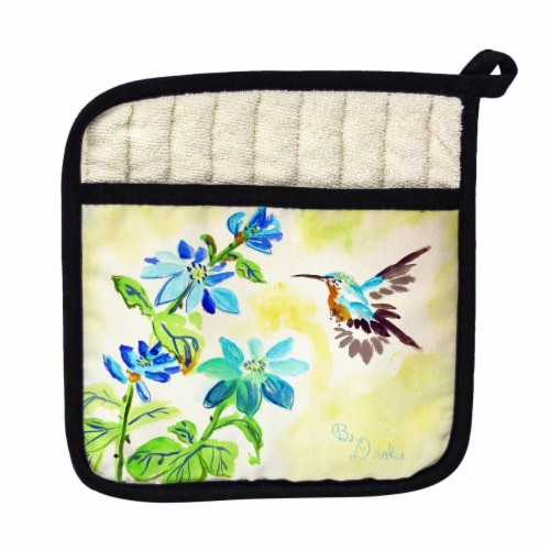Betsy Drake PT1009 Aqua Hummingbird Pot Holder Perspective: front